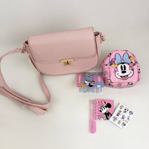 Primark Pink Mini Purse With Mini Minnie Mouse Stationary Bag Set New With Tags